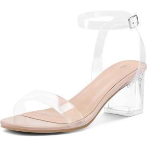 imagemysoft Womens Chunky Low Heels Open Toe Block Heeled Dress Ankle Strap Pump Wedding SandalsTransparent