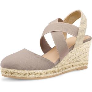 imagemysoft Womens Closed Toe Crisscross Elastic Ankle Strap Platform Espadrille Wedge SandalsTaupe