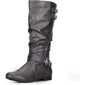 imagemysoft Womens Knee High Boots Fashion Chunky Block Heel Warm Winter Boots with Side ZippersPu Grey C