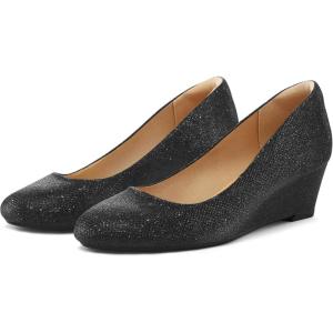 imagemysoft Womens Wedge Pumps Closed Toe Low Heel Dress Shoes Black Glitter