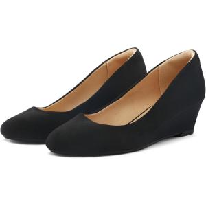 imagemysoft Womens Wedge Pumps Closed Toe Low Heel Dress Shoes Black Nubuck