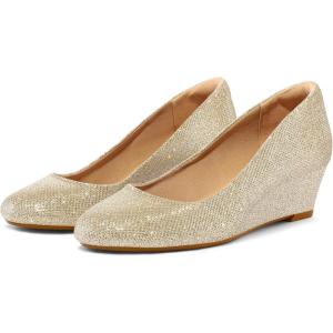 imagemysoft Womens Wedge Pumps Closed Toe Low Heel Dress Shoes Gold