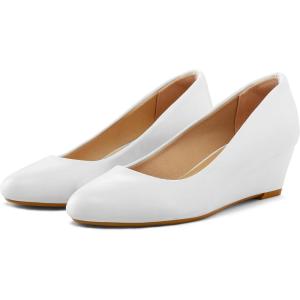 imagemysoft Womens Wedge Pumps Closed Toe Low Heel Dress Shoes White