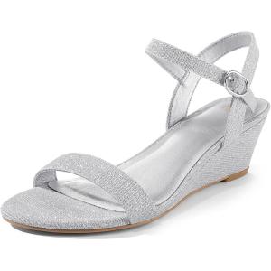 imagemysoft Womens Wedge Sandals Low Heel Open Toe 2 Inch Comfortable Strappy Dress Shoes Adjustable Ankle Strap Casual Walking Summer Holiday Party Wedding Event SandalsSilver