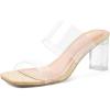 imagemysoft Clear Heels for Women Transparent Two Strap Block Chunky Square Heel Sandals Open Toe Slip On SandalsRaffia