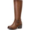 imagemysoft Womens Knee High Boots Chunky Block Heels with Side Zipper and Stretchy Elastic PanelsBrown