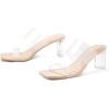 imagemysoft Clear Heels for Women Transparent Two Strap Block Chunky Square Heel Sandals Open Toe Slip On SandalsNude Pu