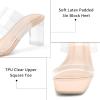 imagemysoft Clear Heels for Women Transparent Two Strap Block Chunky Square Heel Sandals Open Toe Slip On SandalsNude Pu