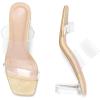 imagemysoft Clear Heels for Women Transparent Two Strap Block Chunky Square Heel Sandals Open Toe Slip On SandalsRaffia