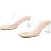 imagemysoft Clear Heels for Women Transparent Two Strap Block Chunky Square Heel Sandals Open Toe Slip On SandalsRaffia
