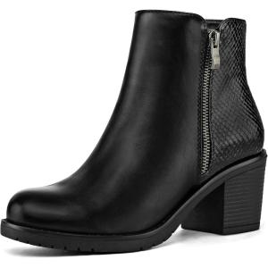 imagemysoft Womens Ankle Boots Low Chunky Stacked Heel Booties With Side ZipperFusion Black