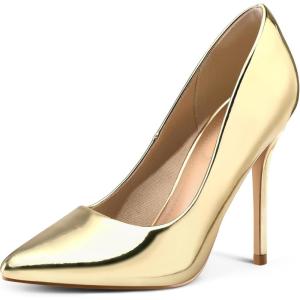 imagemysoft Womens High Heels Pumps Closed Pointed Toe Stiletto 4IN Heels Dress Wedding ShoesGold Patent