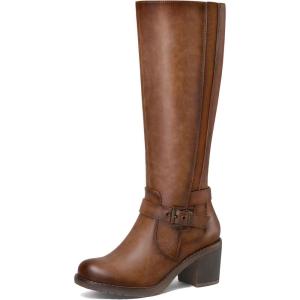 imagemysoft Womens Knee High Boots Chunky Block Heels with Side Zipper and Stretchy Elastic PanelsBrown