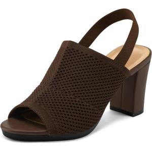 imagemysoft Womens Knit Chunky Block High Heels Elastic Slingback Open Toe 3 Inch Heeled SandalsDark Brown