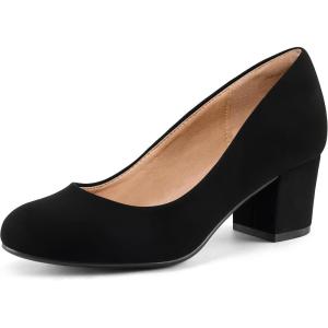 imagemysoft Womens Pumps Low Chunky Block Heel Round Toe Comfortable Dress ShoesBlack Nubuck