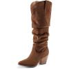 imagemysoft Womens Cowboy KneeHigh Boots Pointed Toe Mid Chunky Heel Pull On Slouchy Boots with ZippersDark Brown