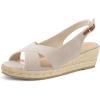 imagemysoft Womens Espadrille Sandals Low Wedge Platform Open Toe Slingback Ankle Strap Criss Cross Slip On Summer ShoesBeige Stripe