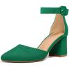 imagemysoft Womens Pointed Toe Low Chunky Heels Closed Toe Ankle Strap Dress Pump Shoes  Available in Wide SizesGreen Suede