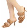 imagemysoft Womens Braided Heeled Sandals Square Open Toe Slip On Kitten Heel SandalsLight Brown