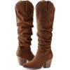 imagemysoft Womens Cowboy KneeHigh Boots Pointed Toe Mid Chunky Heel Pull On Slouchy Boots with ZippersDark Brown