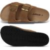 imagemysoft Womens Flat Sandals Cork Footbed Slides 2 Straps Adjustable Buckle Slip On Summer with Comfort ShoesCaramel