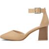 imagemysoft Womens Pointed Toe Low Chunky Heels Closed Toe Ankle Strap Dress Pump Shoes  Available in Wide SizesAlmond