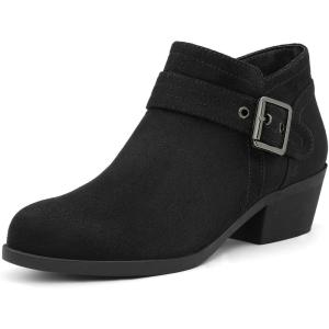 imagemysoft Womens Ankle Boots Low Chunky Stacked Heel Comfortable Round Toe booties with Side Zipper ShoesBlack Suede
