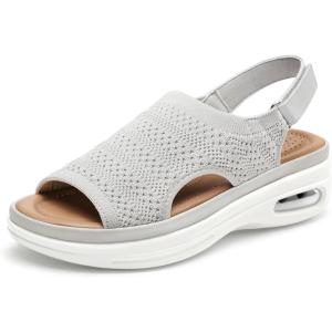 imagemysoft Womens Comfortable Air Cushion Support Walking Sandals Breathable Knit Slingback Platform ShoesGrey
