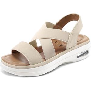imagemysoft Womens Comfortable Walking Sandals Air Cushion Sport Slingback Elastic Band Platform ShoesBeige
