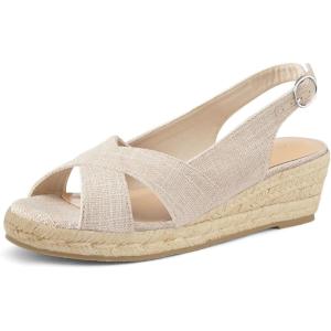 imagemysoft Womens Espadrille Sandals Low Wedge Platform Open Toe Slingback Ankle Strap Criss Cross Slip On Summer ShoesBeige