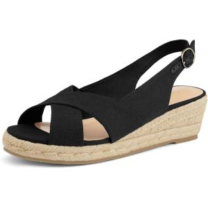 imagemysoft Womens Espadrille Sandals Low Wedge Platform Open Toe Slingback Ankle Strap Criss Cross Slip On Summer ShoesBlack