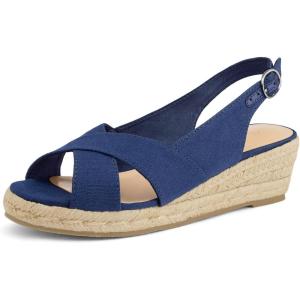 imagemysoft Womens Espadrille Sandals Low Wedge Platform Open Toe Slingback Ankle Strap Criss Cross Slip On Summer ShoesBlue