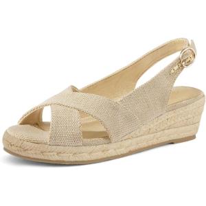 imagemysoft Womens Espadrille Sandals Low Wedge Platform Open Toe Slingback Ankle Strap Criss Cross Slip On Summer ShoesNaturalGold Fabric