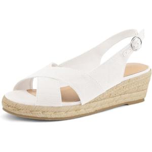 imagemysoft Womens Espadrille Sandals Low Wedge Platform Open Toe Slingback Ankle Strap Criss Cross Slip On Summer ShoesWhite