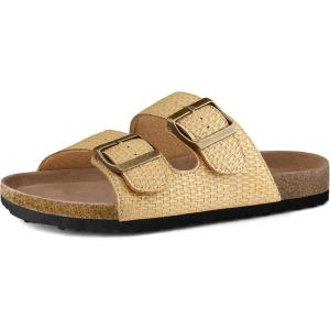imagemysoft Womens Flat Sandals Cork Footbed Slides 2 Straps Adjustable Buckle Slip On Summer with Comfort ShoesRaffia