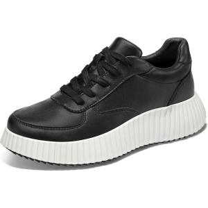 imagemysoft Womens Platform Chunky Sneakers Comfortable Lightweight Fashion Sneaker Casual Walking ShoesBlack Leather