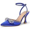 imagemysoft Womens Rhinestone Bow Pumps Wedding Dress Shoes Pointed Toe Ankle Strap Kitten HeelsRoyal Blue