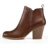 imagemysoft Womens Ankle Boots V Cut Side Elastic Panel Stacked Chunky Heel Booties with Side ZipperBrown