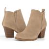 imagemysoft Womens Ankle Boots V Cut Side Elastic Panel Stacked Chunky Heel Booties with Side ZipperLight Brown