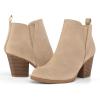 imagemysoft Womens Ankle Boots V Cut Side Elastic Panel Stacked Chunky Heel Booties with Side ZipperNude