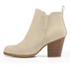 imagemysoft Womens Ankle Boots V Cut Side Elastic Panel Stacked Chunky Heel Booties with Side ZipperOffwhite