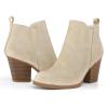 imagemysoft Womens Ankle Boots V Cut Side Elastic Panel Stacked Chunky Heel Booties with Side ZipperOffwhite