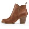 imagemysoft Womens Ankle Boots V Cut Side Elastic Panel Stacked Chunky Heel Booties with Side ZipperTan Pu