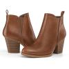 imagemysoft Womens Ankle Boots V Cut Side Elastic Panel Stacked Chunky Heel Booties with Side ZipperTan Pu