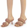 imagemysoft Womens Braided Heeled Sandals Square Open Toe Slip On Kitten Heel SandalsNude