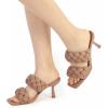 imagemysoft Womens Braided Heeled Sandals Square Open Toe Slip On Kitten Heel SandalsNude