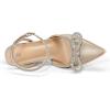 imagemysoft Womens Rhinestone Bow Pumps Wedding Dress Shoes Pointed Toe Ankle Strap Kitten HeelsChampagne Satin