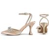 imagemysoft Womens Rhinestone Bow Pumps Wedding Dress Shoes Pointed Toe Ankle Strap Kitten HeelsChampagne Satin