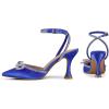 imagemysoft Womens Rhinestone Bow Pumps Wedding Dress Shoes Pointed Toe Ankle Strap Kitten HeelsRoyal Blue