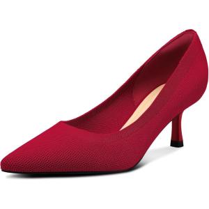 imagemysoft Kitten Heels for Women Low Heel Pumps 2 Inch Closed Toe Wedding Dress ShoesRed Knitting
